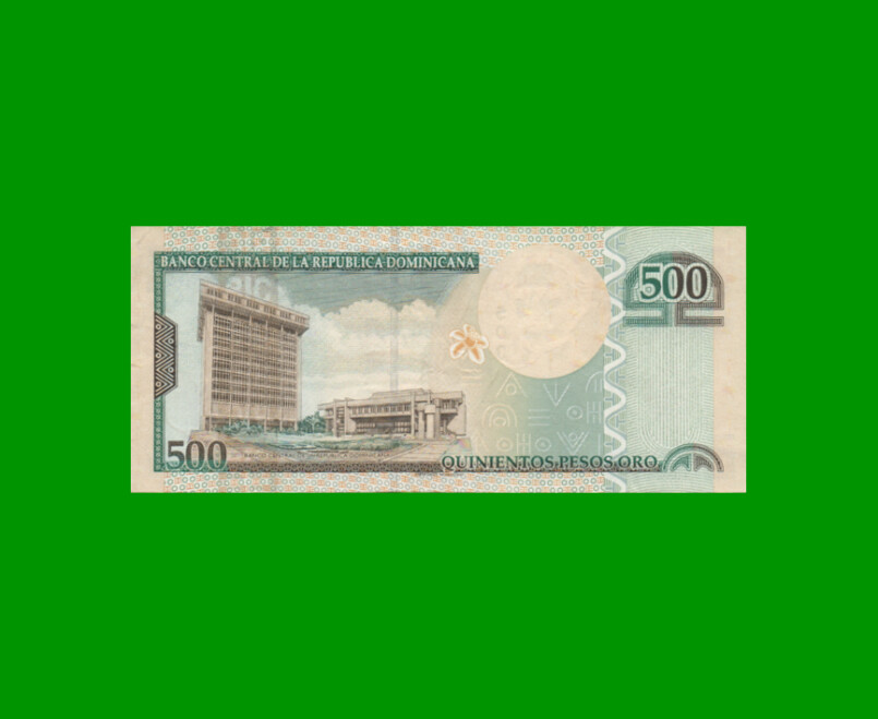 BILLETE DE REPUBLICA DOMINICANA $500,00 ORO PICK 179c, AÑO 2010 ESTADO EXCELENTE- .- - Imagen 2