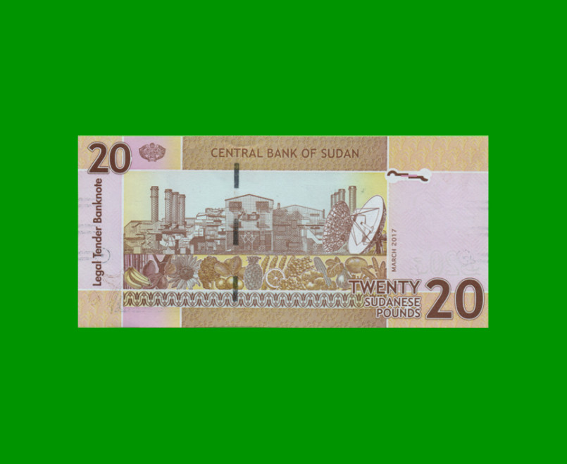 BILLETE DE SUDAN 20 LIBRAS, PICK 74d, AÑO 2017 ESTADO SIN CIRCULAR.- - Imagen 2