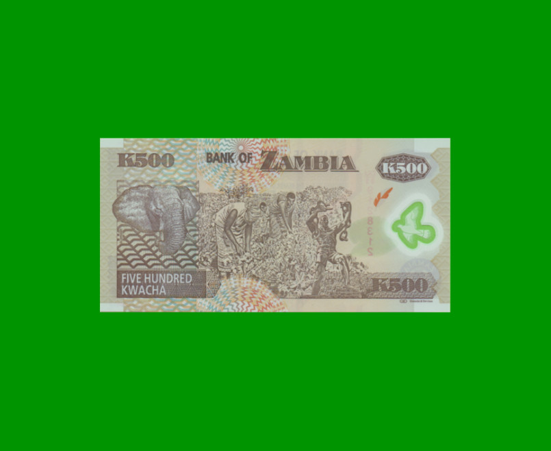 BILLETE DE ZAMBIA 500 KWACHA, POLYMERO, PICK 43h, AÑO 2011, ESTADO SIN CIRCULAR.- - Imagen 2