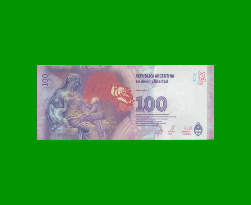 REPOSICION BILLETE CONVERTIBLE TERCER DISEÑO $ 100,00, BOT 4338, ESTADO SIN CIRCULAR.- - Imagen 2