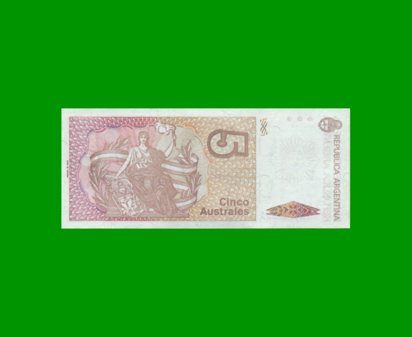 BILLETE DE AUSTRALES, 5 AUSTRALES, BOT 2814, AÑO 1987, ESTADO SIN CIRCULAR.- - Imagen 2