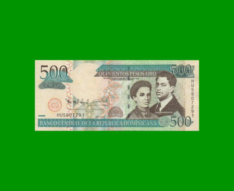 BILLETE DE REPUBLICA DOMINICANA $500,00 ORO PICK 179c, AÑO 2010 ESTADO EXCELENTE- .-