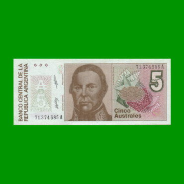 BILLETE DE AUSTRALES, 5 AUSTRALES, BOT 2814, AÑO 1987, ESTADO SIN CIRCULAR.-