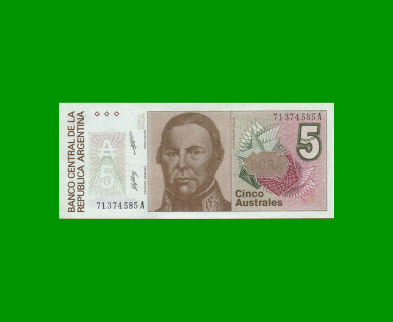 BILLETE DE AUSTRALES, 5 AUSTRALES, BOT 2814, AÑO 1987, ESTADO SIN CIRCULAR.-