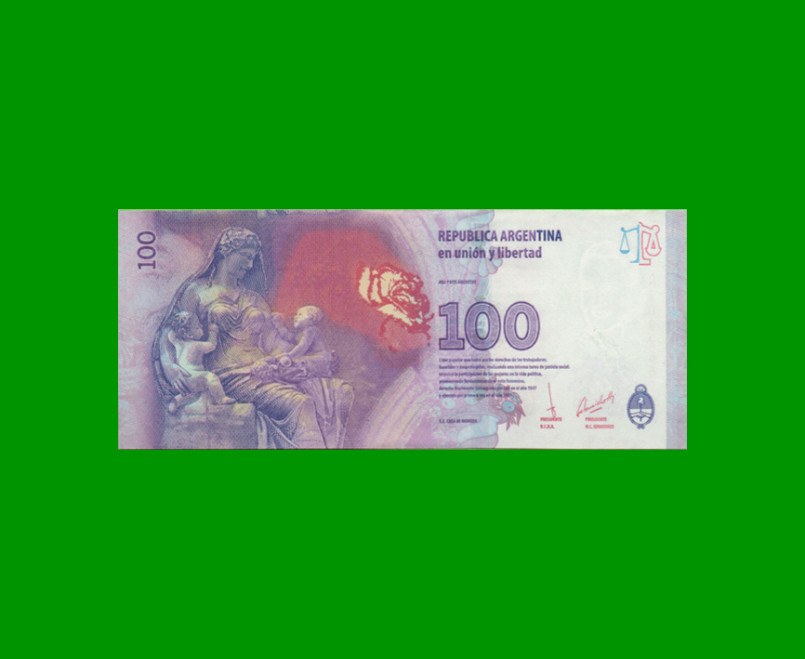 REPOSICION BILLETE CONVERTIBLE TERCER DISEÑO $ 100,00, BOT 4345, ESTADO SIN CIRCULAR.- - Imagen 2