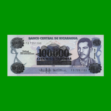 BILLETE DE NICARAGUA 100.000 CORDOBAS, PICK 159, ESTADO SIN CIRCULAR.-