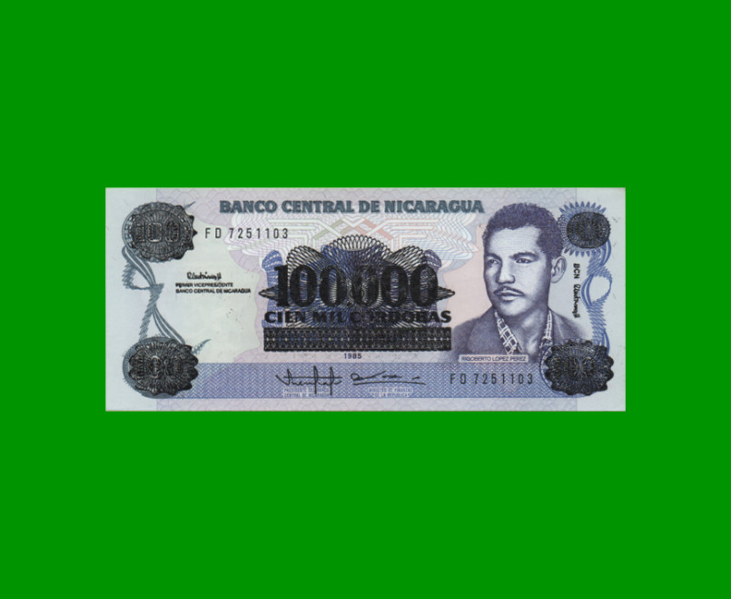 BILLETE DE NICARAGUA 100.000 CORDOBAS, PICK 159, ESTADO SIN CIRCULAR.-