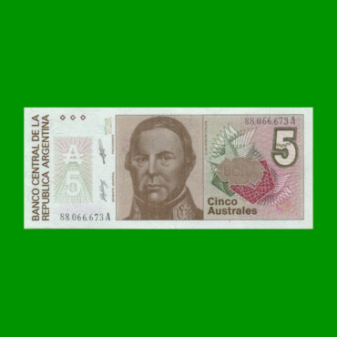 BILLETE DE AUSTRALES, 5 AUSTRALES, BOT 2815, AÑO 1988, ESTADO SIN CIRCULAR.-