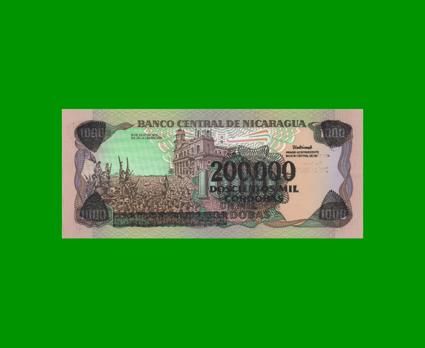 BILLETE DE NICARAGUA 200.000 CORDOBAS, PICK 162, ESTADO SIN CIRCULAR