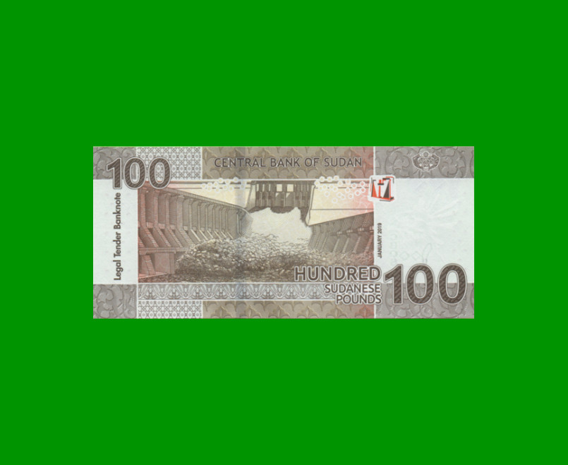 BILLETE DE SUDAN 100 LIBRAS, PICK 77, AÑO 2019 ESTADO SIN CIRCULAR.- - Imagen 2