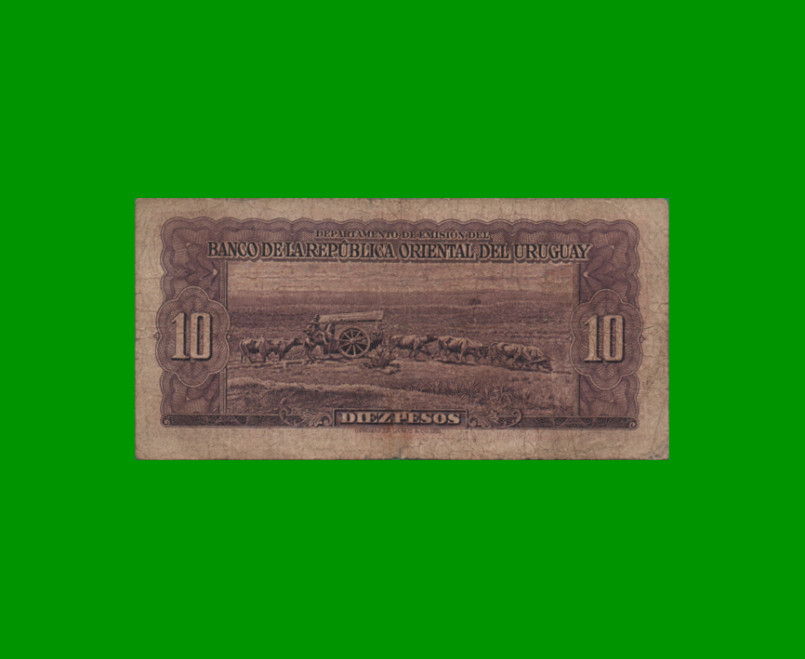 BILLETE DE URUGUAY $10,00, PICK 37b, SERIE B, ESTADO BUENO.- - Imagen 2