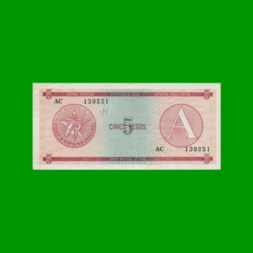 BILLETE DE CUBA $5,00 PICK FX3, AÑO 1985, ESTADO MUY BUENO.-