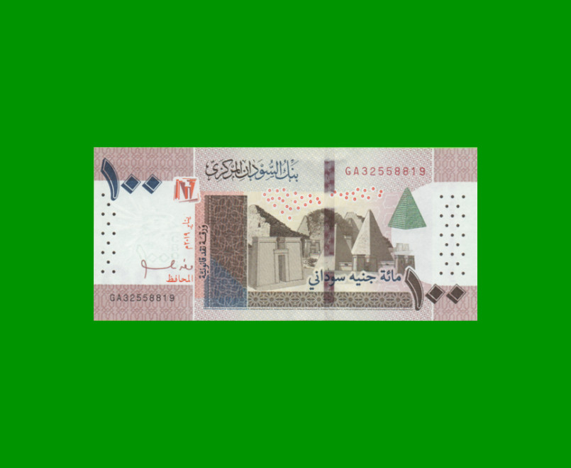 BILLETE DE SUDAN 100 LIBRAS, PICK 77, AÑO 2019 ESTADO SIN CIRCULAR.-