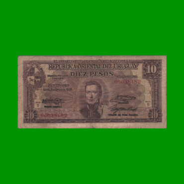 BILLETE DE URUGUAY $10,00, PICK 37b, SERIE B, ESTADO BUENO.-