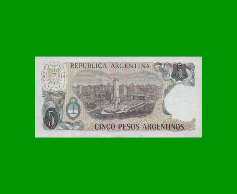 PESOS ARGENTINOS $5,00, BOT 2610, AÑO 1984, ESTADO EXCELENTE+ - - Imagen 2