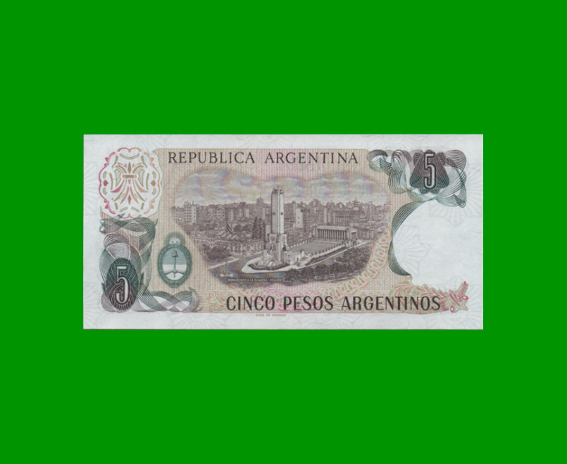 PESOS ARGENTINOS $5,00, BOT 2610a, AÑO 1984, ESTADO SIN CIRCULAR .- - Imagen 2