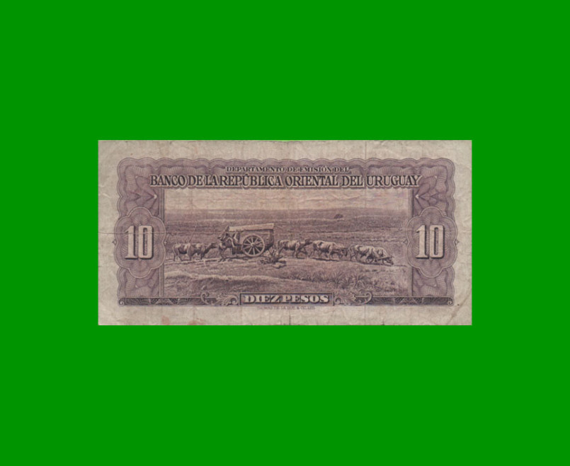 BILLETE DE URUGUAY $10,00, PICK 37c, SERIE C, ESTADO BUENO+.- - Imagen 2