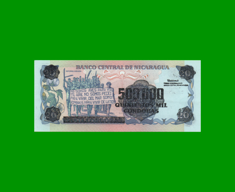 BILLETE DE NICARAGUA 500.000 CORDOBAS, PICK 163, ESTADO SIN CIRCULAR.- - Imagen 2