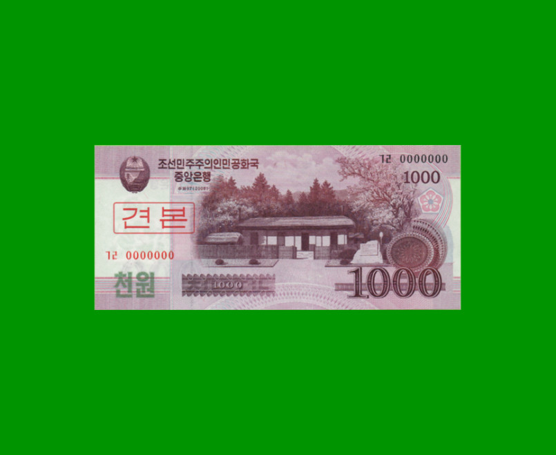 BILLETE DE COREA DEL NORTE 1.000 WON SPECIMEN, PICK 64s, ESTADO SIN CIRCULAR.-