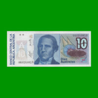 BILLETE DE AUSTRALES, 10 AUSTRALES, BOT 2818, AÑO 1985, ESTADO SIN CIRCULAR.-