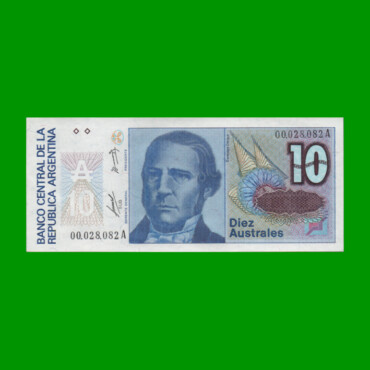 BILLETE DE AUSTRALES, 10 AUSTRALES, BOT 2818, AÑO 1985, ESTADO SIN CIRCULAR.-