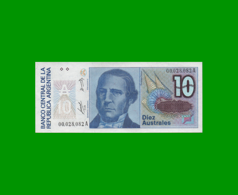 BILLETE DE AUSTRALES, 10 AUSTRALES, BOT 2818, AÑO 1985, ESTADO SIN CIRCULAR.-