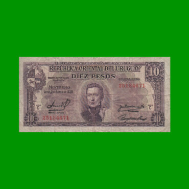 BILLETE DE URUGUAY $10,00, PICK 37c, SERIE C, ESTADO BUENO+.-