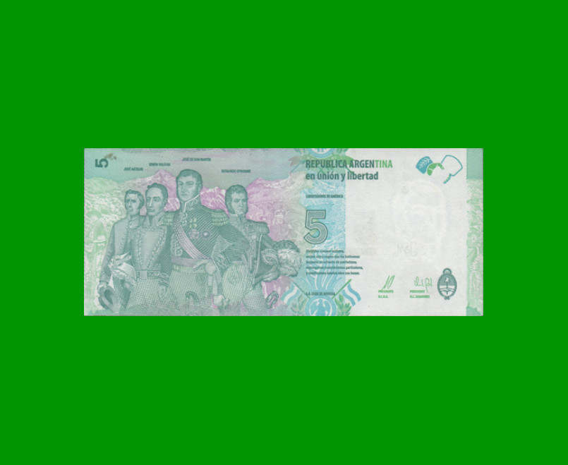 PESOS 3er DISEÑO $5,00, BOT 3901, AÑO 2015, ESTADO EXCELENTE.- - Imagen 2