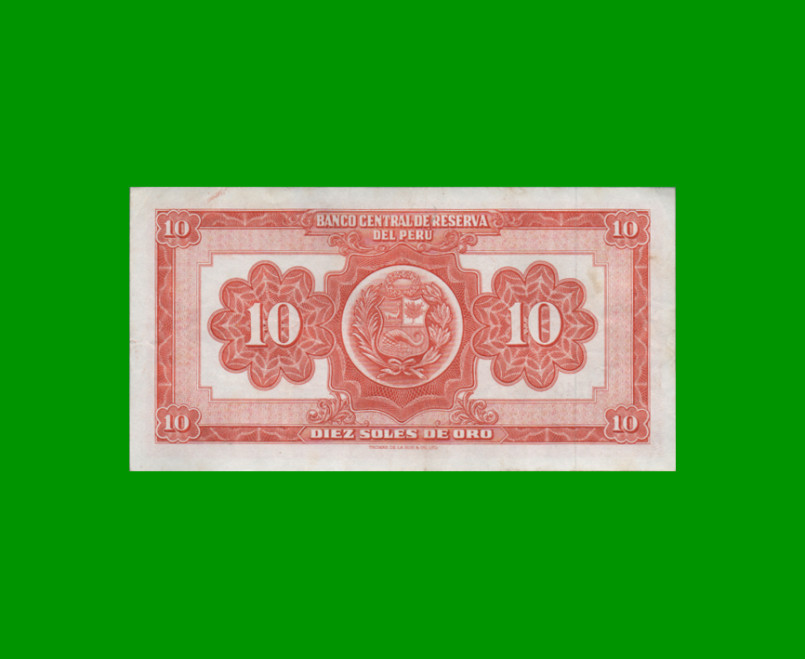 BILLETE DE PERU 10 SOLES, PICK 82A, AÑO 1960, ESTADO EXCELENTE.- - Imagen 2