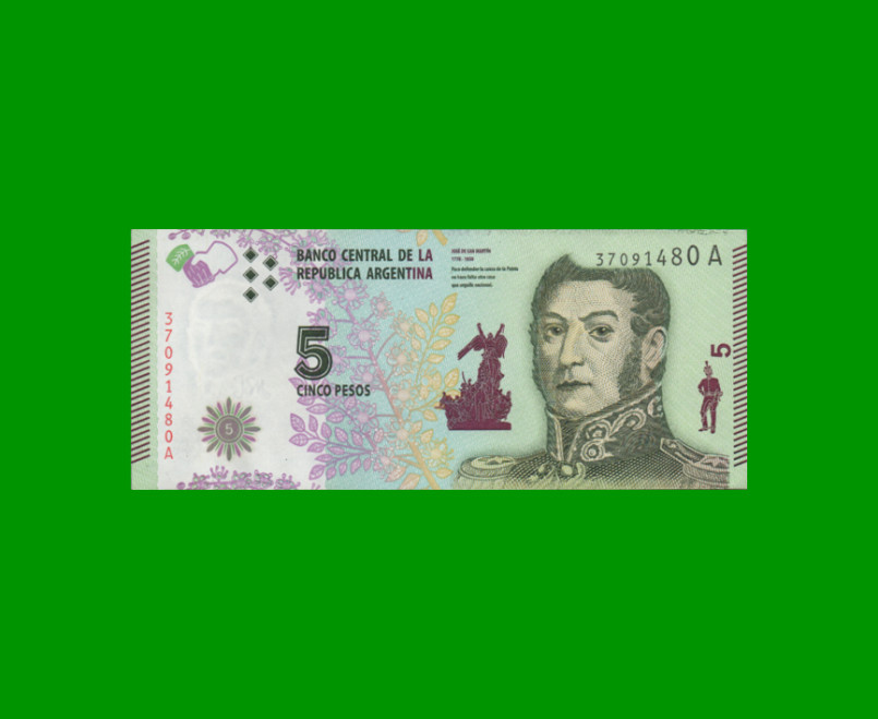 PESOS 3er DISEÑO $5,00, BOT 3901, AÑO 2015, ESTADO EXCELENTE.-