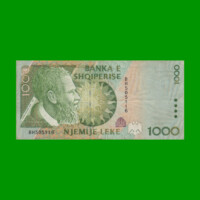 BILLETE DE ALBANIA 1.000 LEKE, PICK 65, AÑO 1996, ESTADO MUY BUENO- .-