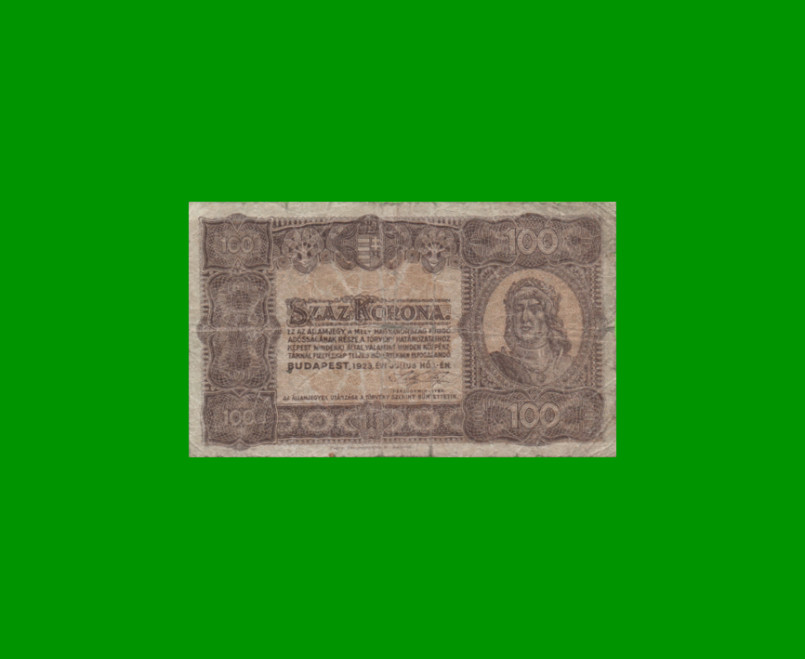 BILLETE DE HUNGRIA 100 KORONA, PICK 73a, AÑO 1920 ESTADO BUENO.-