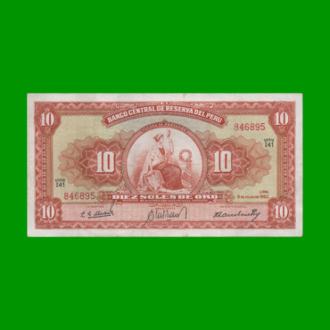 BILLETE DE PERU 10 SOLES, PICK 82A, AÑO 1960, ESTADO EXCELENTE+.-
