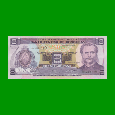 BILLETE DE HONDURAS 2 LEMPIRAS, PICK 80Ae, AÑO 2004 ESTADO SIN CIRCULAR.-