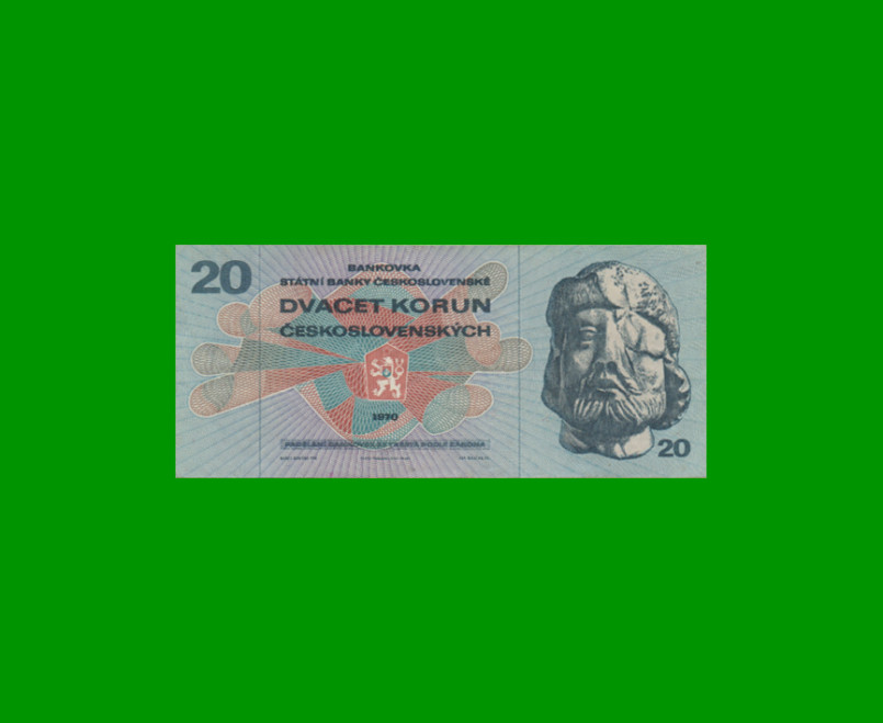 BILLETE DE CHECOSLOVAQUIA 20 KORUN, PICK 92, AÑO 1970 ESTADO MUY BUENO.-