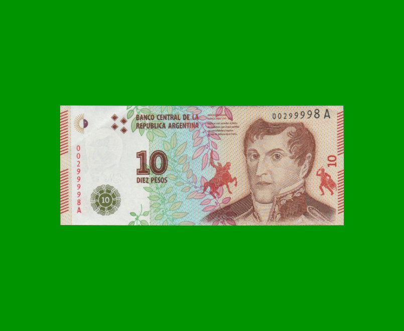 PESOS 3er DISEÑO $10,00, BOT 4001, AÑO 2016, ESTADO EXCELENTE.-