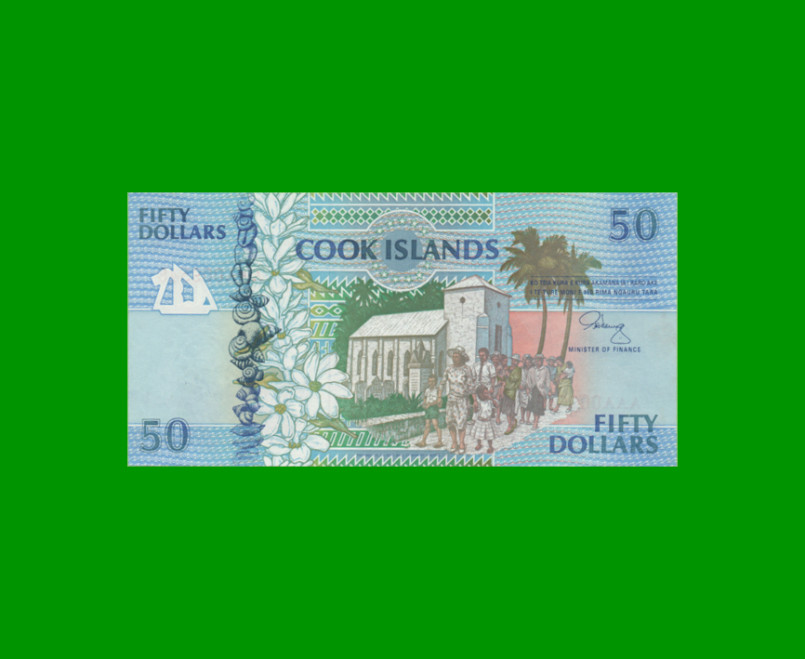 BILLETE DE ISLAS COOK 50 DOLARES, PICK 10a, AÑO 1992 ESTADO SIN CIRCULAR.- - Imagen 2