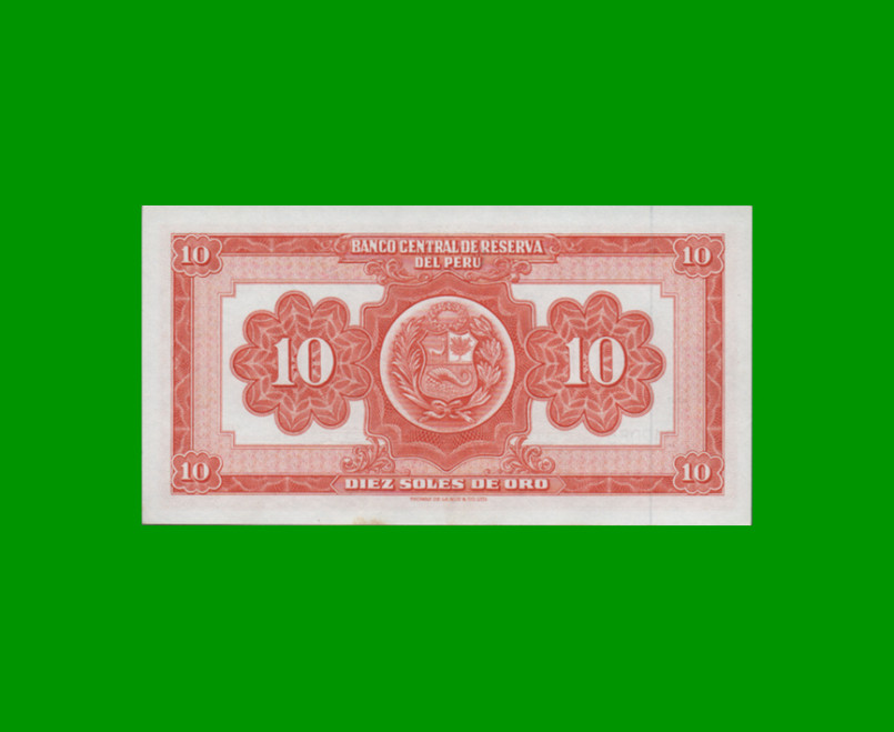 BILLETE DE PERU 10 SOLES, PICK 82A, AÑO 1960, ESTADO SIN CIRCULAR.- - Imagen 2