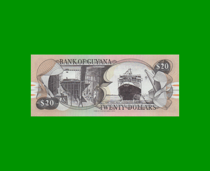 BILLETE DE GUYANA 20 DOLARES PICK 30d, ESTADO SIN CIRCULAR.- - Imagen 2