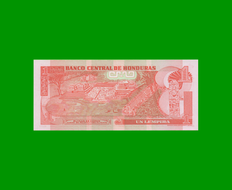 BILLETE DE HONDURAS 1 LEMPIRA, PICK 84e, AÑO 2006 ESTADO SIN CIRCULAR.- - Imagen 2