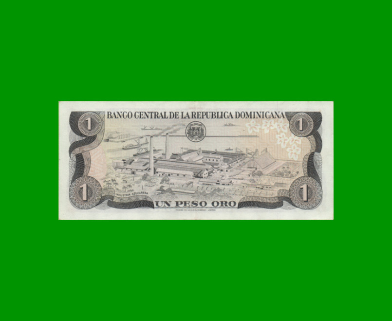 BILLETE DE REPUBLICA DOMINICANA $1,00 ORO PICK 117b, AÑO 1981 ESTADO EXCELENTE+.- - Imagen 2