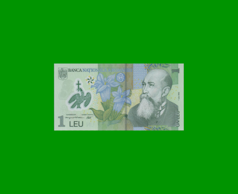 BILLETE DE RUMANIA 1,00 LEU, POLYMERO PICK 117k, ESTADO SIN CIRCULAR.-