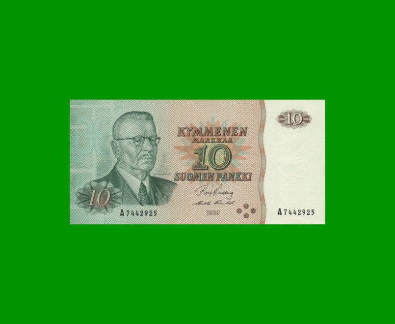 BILLETE DE FINLANDIA 10 MARKKA, PICK 111, AÑO 1980 ESTADO SIN CIRCULAR.-