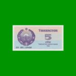 BILLETE DE UZBEKISTAN 5 SUM, PICK 63, AÑO 1992, ESTADO SIN CIRCULAR.-