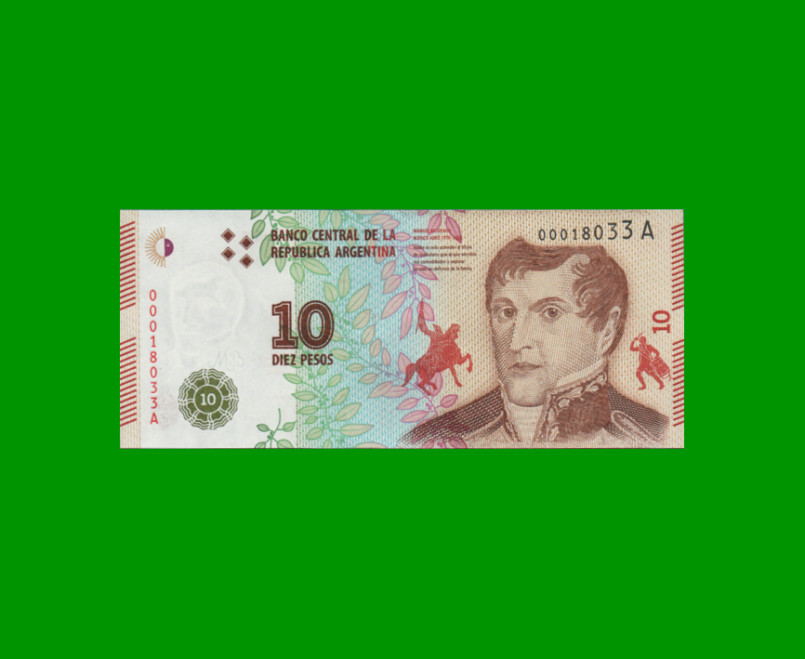 PESOS 3er DISEÑO $10,00, BOT 4001, AÑO 2016, ESTADO EXCELENTE+.-