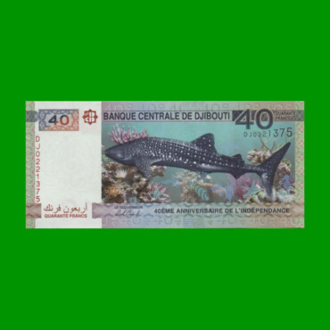 BILLETE DE DJIBOUTI 40 FRANCOS, CONMEMORATIVO, PICK NEW, ESTADO SIN CIRCULAR.-