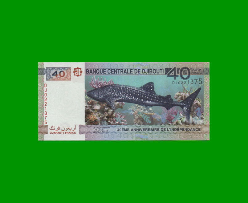 BILLETE DE DJIBOUTI 40 FRANCOS, CONMEMORATIVO, PICK NEW, ESTADO SIN CIRCULAR.-