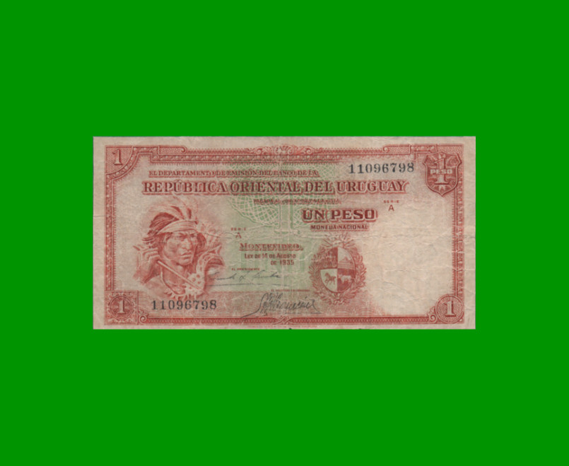 BILLETE DE URUGUAY $1,00, PICK 28a, ESTADO BUENO.-