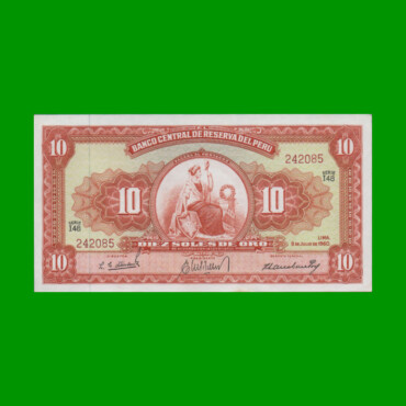 BILLETE DE PERU 10 SOLES, PICK 82A, AÑO 1960, ESTADO SIN CIRCULAR.-