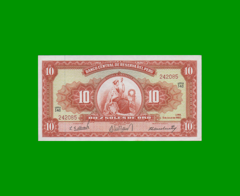 BILLETE DE PERU 10 SOLES, PICK 82A, AÑO 1960, ESTADO SIN CIRCULAR.-